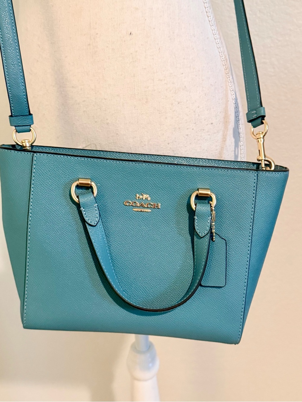 New COACH Teal Leather Shoulder Bag Crossbody with Gold Hardware